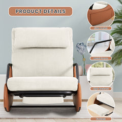 EROMMY Indoor & Outdoor Oversized Rocking Recliner Chair with Side Pockets, Upholstered Plush Seating Glider Rocker with Ajustable High Backrest, White