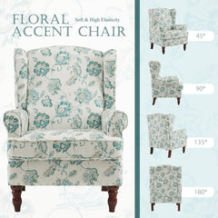 EROMMY Fabric Accent Chair, Modern Upholstered Armchair with, Leisure Single Sofa Chair for Living Room Bedroom Reading, Light Cyan Floral