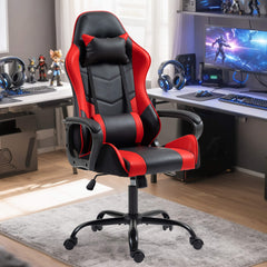 Erommy Gaming Chair, Ergonomic Computer Gamer Chair with Massage Lumbar Support & Rocking High Back, Height Adjustable, Red