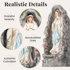 EROMMY Our Lady of Lourdes Statue 17.3 Inch Virgin Mary Grotto Figurine Catholic Praying Sculpture for Garden Home Patio Religious Decor