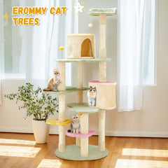 EROMMY Flower Cat Tree Tower, 64 inches Heavy Duty Anti-Scratch Cats Furniture, Multi-Level Cat Condo Activity Center