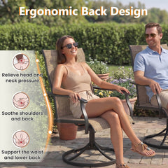 EROMMY Patio Swivel Chairs Set of 4, 360° Swivel, 15° Rocking, Outdoor Dining Chairs with Padded All Weather Quick-Drying Textilene High Back & Metal Frame, Brown