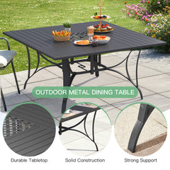EROMMY 9 Piece Patio Dining Set, Outdoor Dining Table And Chairs Set For 8, 8 PVC-coated polyester Chairs, 1 Iron Square Table With Adjustable Umbrella Hole (1.57"-1.97"), Brown