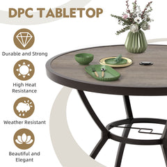 EROMMY 5-Piece Patio Dining Set, 4 Swivel Chairs & Large Round Table for Backyard, Deck, Patio