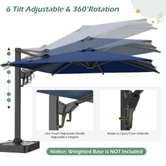 EROMMY 10x10ft Large Rectangular Cantilever Umbrella with 360° Rotation & 6 Adjustable Heights, Outdoor Patio Umbrella for Garden, Pool, Deck, Navy