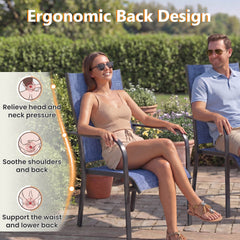 EROMMY Patio Chairs Set of 4, 330 LBS Capacity, 17.83" Widened Outdoor Dining Chairs with All Weather Quick-Drying Textilene & Metal Frame, Blue
