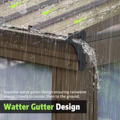 EROMMY 12 x 14 FT Wall-Mounted Gazebo, All-season Aluminum Patio Gazebo With Side Door, Outdoor Permanent Sunroom, Brown