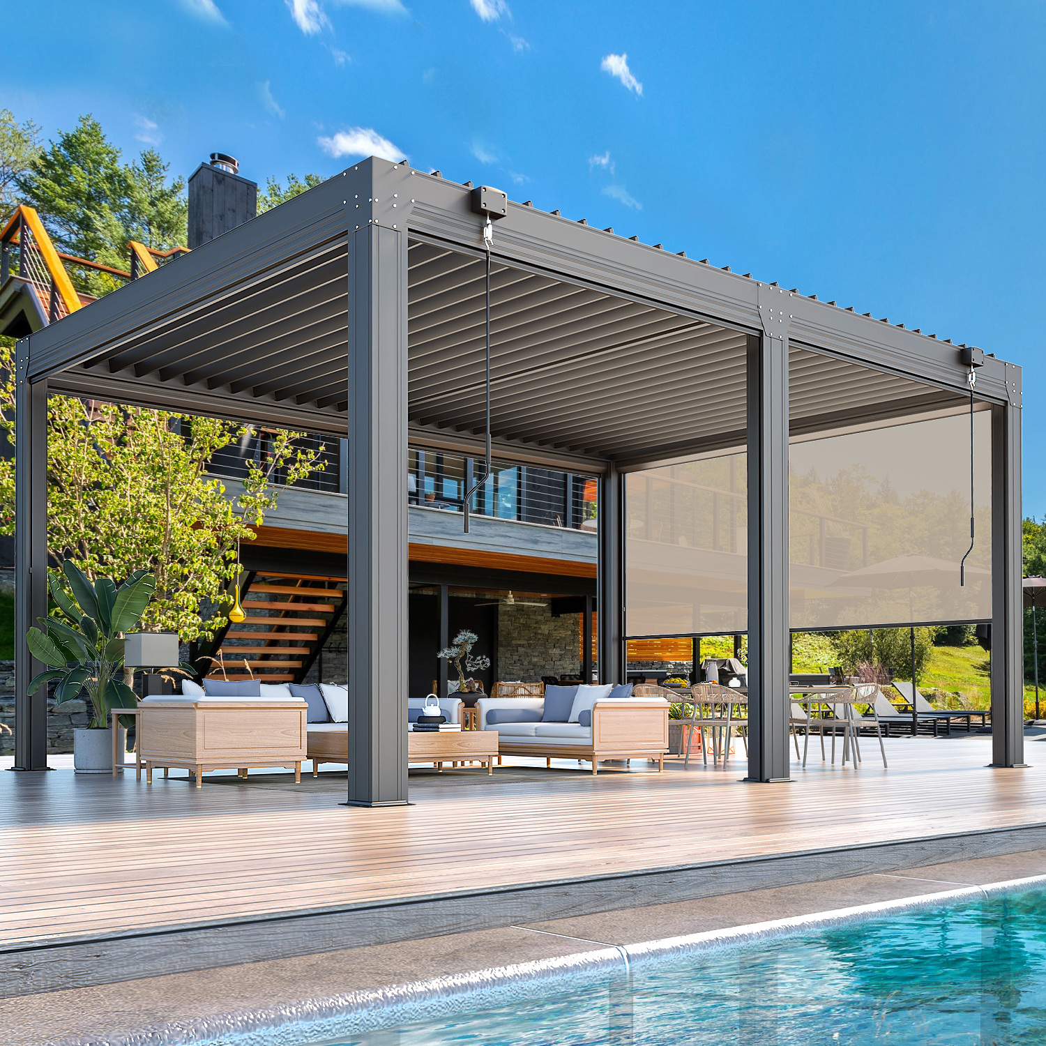 EROMMY 12x16 Pergola with Waterproof Roof Panels – Grey