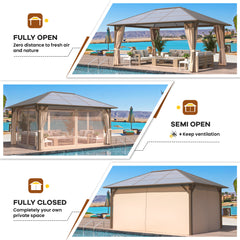 EROMMY 12'x16' Hardtop Gazebo, Outdoor Polycarbonate Roof Canopy, Aluminum Frame Permanent Pavilion, Sunshade
