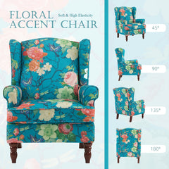 EROMMY Fabric Accent Chair, Modern Upholstered Armchair, Leisure Single Sofa Chair for Living Room Bedroom Reading, Teal Floral