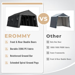 EROMMY 13'x20' Heavy Duty Carport, Carport Canopy w/Roll-up Doors & Ventilated Windows, Portable Garage Tent Boat Shelter