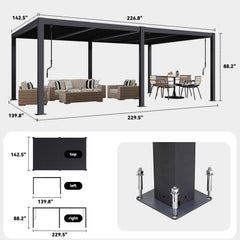 EROMMY Pergola Louvered 12x20, Aluminum Hardtop Pergola with Adjustable Roof for Sun & Rain Shade, Outdoor Gazebo with Integrated Drainage System, Modern Rustproof Patio Canopy Carport