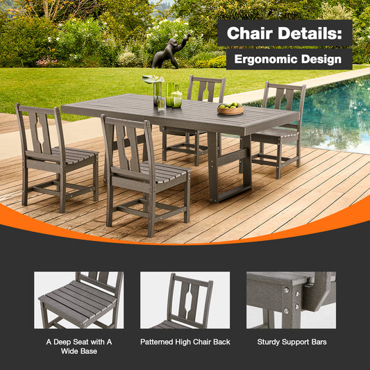 EROMMY 1 Large Table and 4 armless chairs set,Weather Resistant & Easy Maintenance,Perfect For Garden, Outdoor, Grey