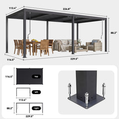 EROMMY Pergola Louvered 10x20, Aluminum Hardtop Pergola with Adjustable Roof for Sun & Rain Shade, Outdoor Gazebo with Integrated Drainage System, Modern Rustproof Patio Canopy Carport