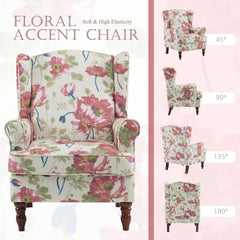 EROMMY Fabric Accent Chair, Modern Upholstered Armchair, Leisure Single Sofa Chair for Living Room Bedroom Reading, Pink Floral