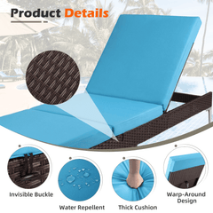 EROMMY 2PCS Patio Rattan Chaise Lounge Chair Outdoor Wicker Recliner Thickened Cushion Stepless Adjustable with Gas Cylinder  (Blue)