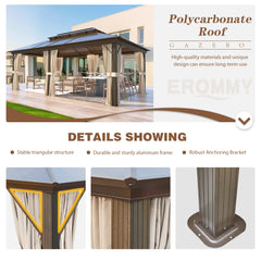 EROMMY 12'x20' Hardtop Gazebo, Outdoor Polycarbonate Double Roof Canopy, Aluminum Frame Permanent Pavilion