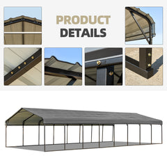 EROMMY 20'x40' Metal Carport, Heavy Duty Carport with Galvanized Steel Roof, Metal Outdoor Carport Canopy for Cars, Truck, Boat and SUV