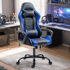 Erommy Gaming Chair, Ergonomic Computer Gamer Chair with Massage Lumbar Support & Rocking High Back, Height Adjustable, Blue