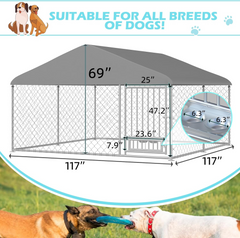 EROMMY Outdoor Dog Kennel, 10'x10' Large Dog House Pen Enclosure, 2 Dog Bowls, Secure Lock and Wateproof Sunproof Cover Included