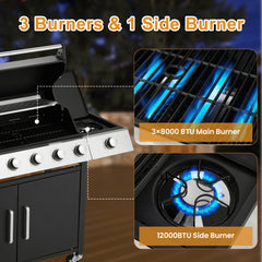 EROMMY Upgraded 60,000 BTU Stainless Steel Burner Barbecue Grill, 6 Burner BBQ Propane Gas Grill with Side Stove & Cast Iron Grates for Patio, Camping, Outdoor Cooking