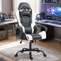Erommy Gaming Chair, Ergonomic Computer Gamer Chair with Massage Lumbar Support & Rocking High Back, Height Adjustable, White