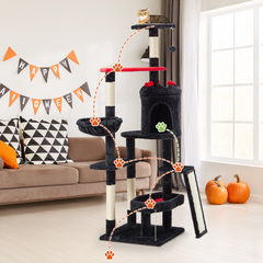 EROMMY Gothic Tall Cat Tree, 61 inch Multi-level Cat Tower for Cats Indoor, Spooky Hanging Toy and SIsal Scratching Post Included, Multi-Level Platform, Halloween Decor