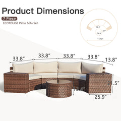EROMMY Outdoor Patio Furniture Set, 7-Piece Half-Moon Wicker Patio Sofa Set with Storage Table, Brown & Beige