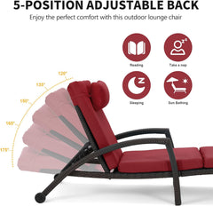 EROMMY Chaise Lounge Chairs Set of 2 for Outside, PE Rattan Wicker Lounge Chair, Wine Red-Erommy
