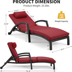 EROMMY Chaise Lounge Chairs Set of 2 for Outside, PE Rattan Wicker Lounge Chair, Wine Red-Erommy