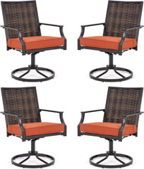 EROMMY Patio Swivel Chairs Set of 4, Heavy Duty Outdoor Swivel Chairs with Removable Cushions, Patio Rattan Wicker Decoration Chairs, Orange Red