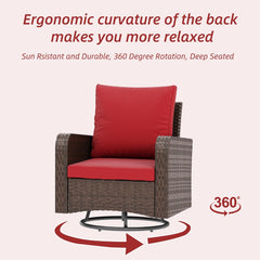 EROMMY 3 Piece Outdoor Swivel Chairs - Wicker Patio Bistro Table and Chairs Set, Wine Red