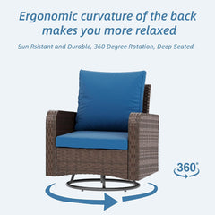 EROMMY 3 Piece Outdoor Swivel Chairs -Wicker Patio Bistro Table and Chairs Set, Navy Blue