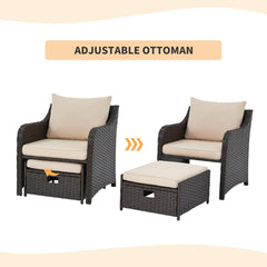 EROMMY 5 Pcs Outdoor Wicker Chair Set with Ottomans and Coffee Table, Khaki