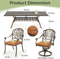 EROMMY 9-Piece Outdoor Dining Set: All Aluminum Patio Table and Chairs Set with 2 Swivel Chairs and 6 Patio Chairs,1 Patio Table with Umbrella Hole