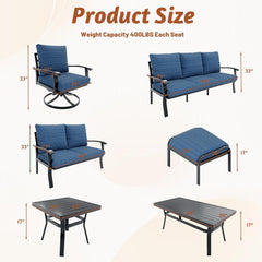 EROMMY Patio Furniture Sets 5 PCS Outdoor Metal Conversation Sets with 2-Seat Sofa, Blue