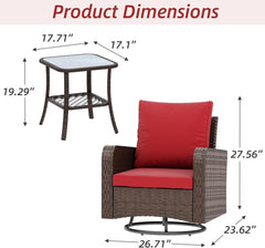 EROMMY 3 Piece Outdoor Swivel Chairs - Wicker Patio Bistro Table and Chairs Set, Wine Red