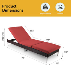 EROMMY Outdoor Chaise Lounge Chair Set of 2 with Adjustable Backrest, Burgundy