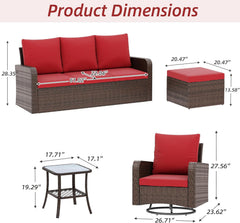 EROMMY 2 Piece Outdoor Patio Ottoman, Rattan Wicker Footstool with Cushion, Invisible Buckle, Multi-Functional Seat or Coffee Table, Wine Red