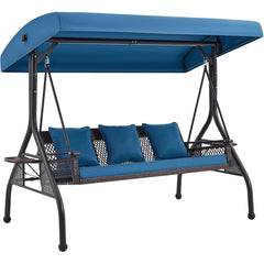 EROMMY 3-Person Outdoor Wicker Porch Swing Bed for Patio Blue