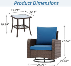 EROMMY 3 Piece Outdoor Swivel Chairs -Wicker Patio Bistro Table and Chairs Set, Navy Blue