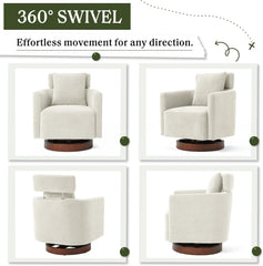 EROMMY Swivel Accent Chair Armchair with Adjustment Headrest, 360° Rotation, Beige