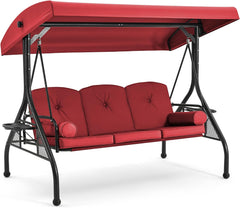 EROMMY 3-Seat Patio Porch Swing with Adjustable Canopy, Wine Red