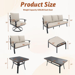 EROMMY Outdoor Swivel Rocker Patio Chairs with Ottomans, 5 PCS Bistro Set for Garden, Deck, Beige
