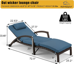 EROMMY Chaise Lounge Chairs for Outside, PE Rattan Wicker Patio Pool Lounge Chair, 2 Pcs Dark Blue-Erommy