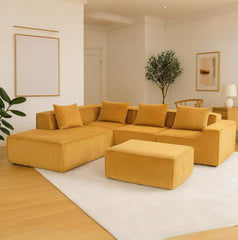 EROMMY 5-Seat Modular Sofa, Corduroy Lounge Couch with Free Combination Design and Throw Pillows, Orange
