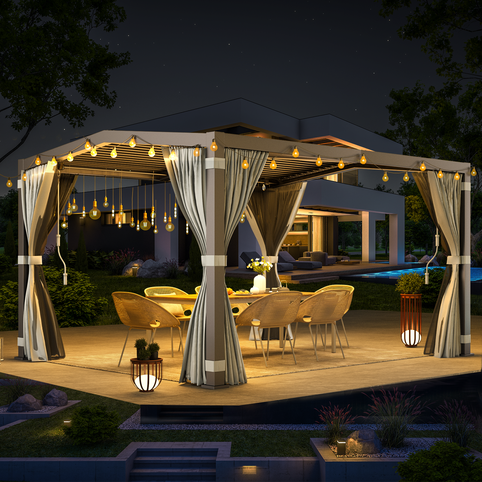 EROMMY 11x13 Aluminum Pergola with Louvered Canopy – Dark Grey
