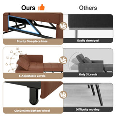 EROMMY 3 IN 1 Futon Sofa Bed Convertible Recliner Lounge for Living Room with Reclining Backrest, PU Leather, Brown