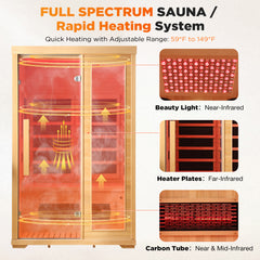 EROMMY 2-Person Full Spectrum Far Infrared Sauna Room with Red Light Therapy & LED Beauty Lamp