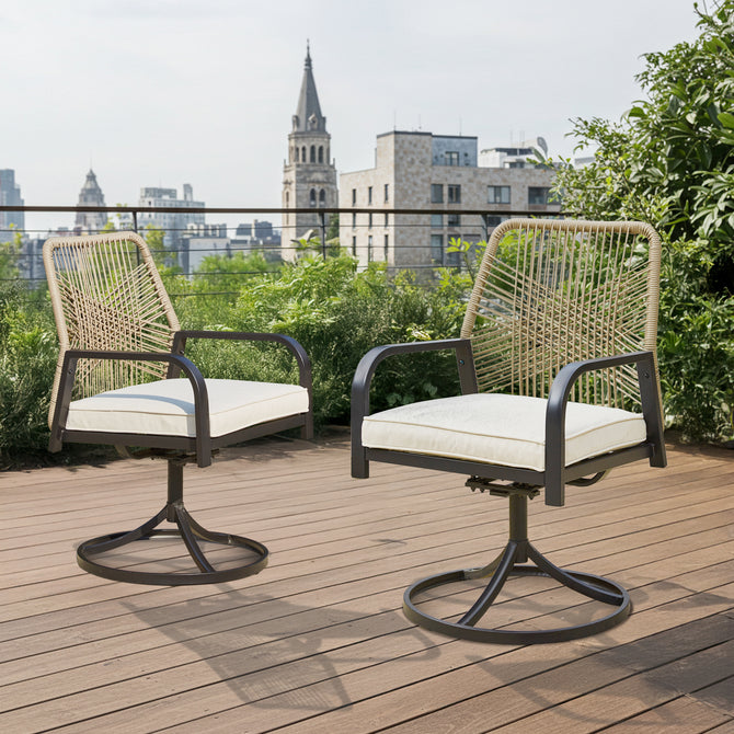 EROMMY Swivel Patio Chairs Set of 2, Outdoor Rattan Dining Chairs with Thickened Cushions, Beige-Erommy